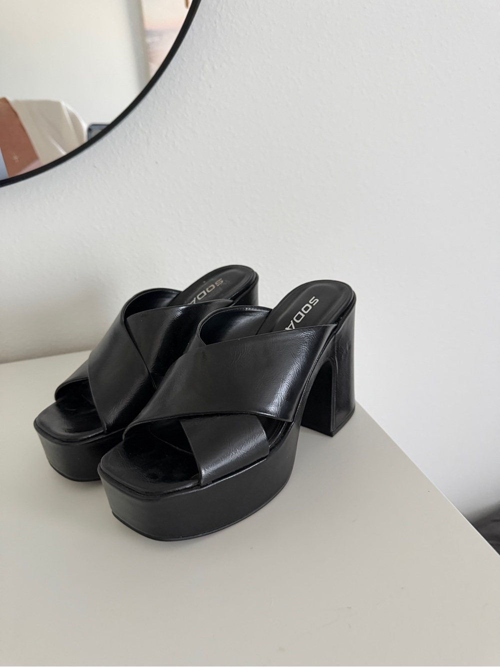 Black Platform Crossover Mule Heels